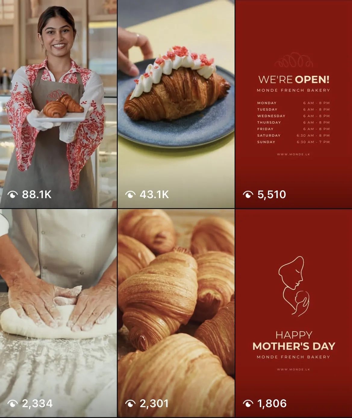 Monde Instagram reels ranked by views: 88.1K, 43.1K, 5,510